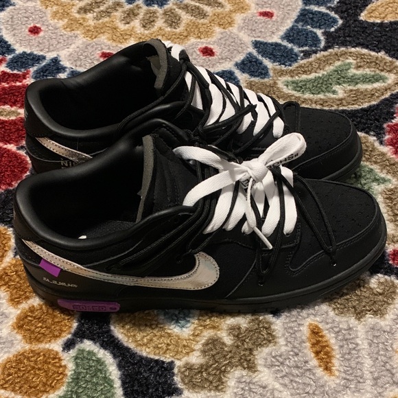 Off-White Black Sneakers with White and Purple Details